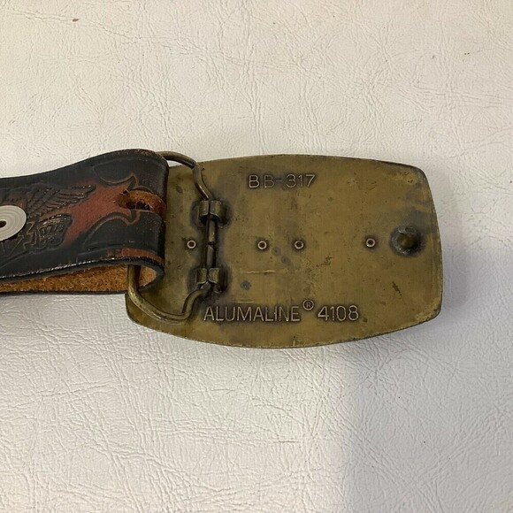 Vintage Gold Wing Leather Belt w/Buckle BB-317 Alumaline 4108 45" - Picture 3 of 6